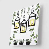 Grüne Pflanze Vogelschutzmuster Quadratische Wanduhr (Winkel)