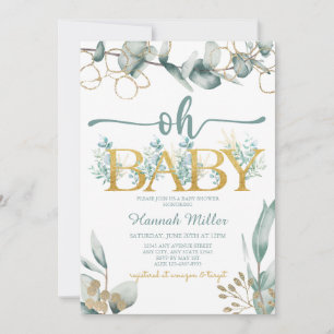 Grüne Pflanzen Eukalyptus Baby Shower Aquarell Einladung