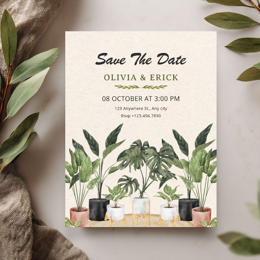 Grüne Pflanzen Hochzeit Save The Date