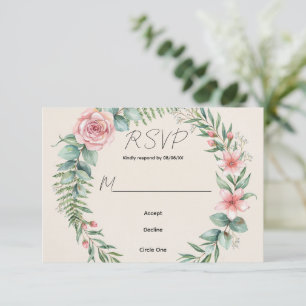 Grüne Pflanzen Mit Rosa Blumen Romantische Hochzei RSVP Karte