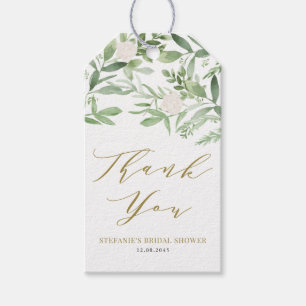 Grüne Pflanzen und weiße Blumen Goldene Hochzeitsd Geschenkanhänger