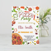 Grüne pflanzliche rote Pizza zum Geburtstag Einlad Einladung (Stehend Vorderseite)