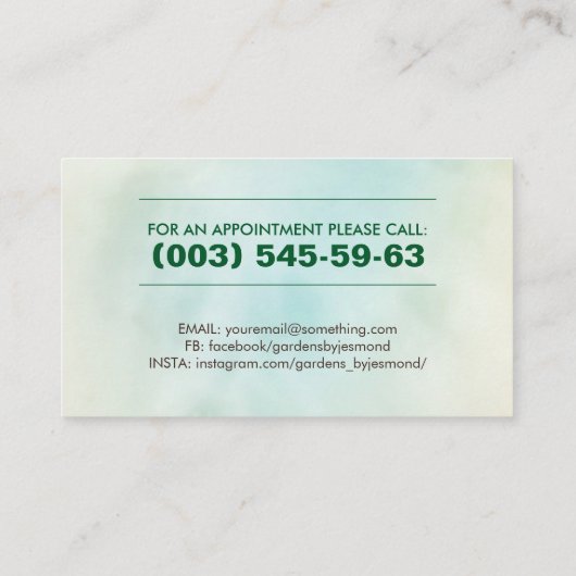 Grüne Pflege- und Wartungskarte Visitenkarte (Rückseite)