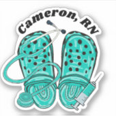 Grüne Pflegekleber und Spritzen Monogramm wasserdi Aufkleber (Vorderseite)