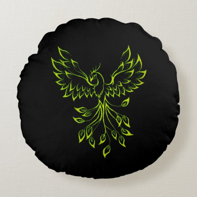 Grüne Phoenix steigt Rundes Kissen (Vorderseite)