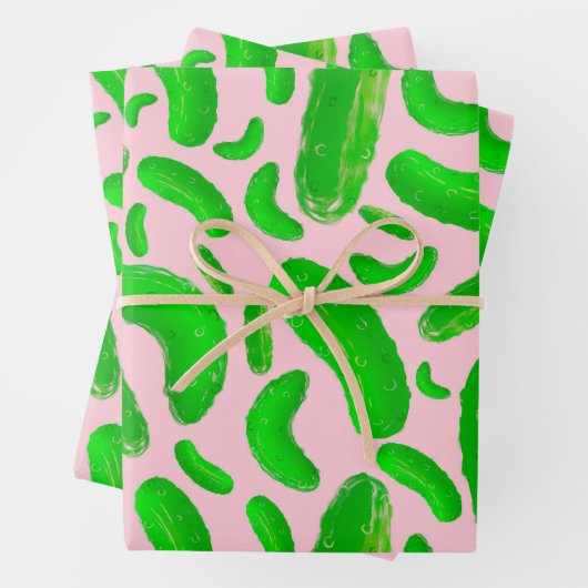 Grüne Pickles Rosa Hintergrund Geschenkpapier Set (Beispiel)