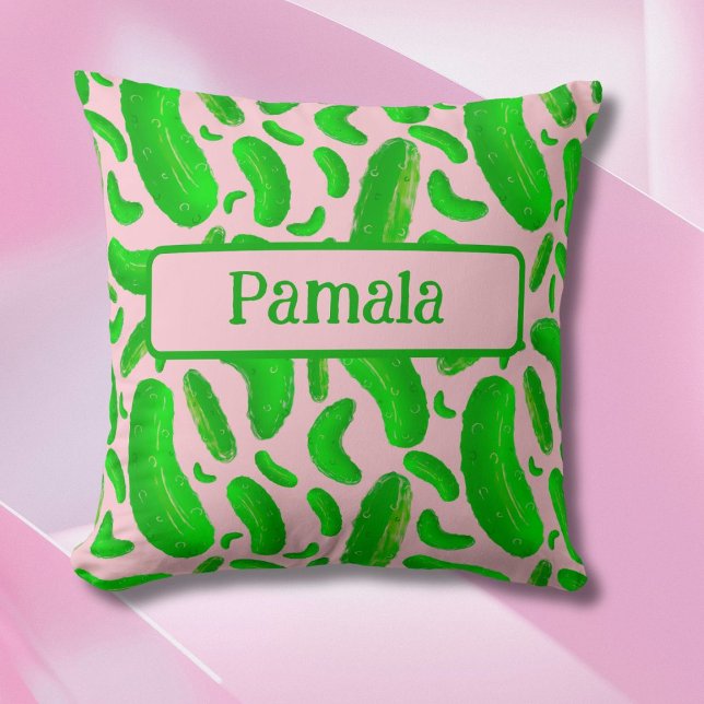 Grüne Pickles Rosa Hintergrund Kissen (Von Creator hochgeladen)