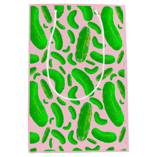 Grüne Pickles Rosa Hintergrund Mittlere Geschenktüte (Vorderseite)
