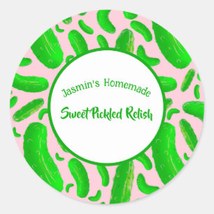 Grüne Pickles Rosa Hintergrund Runder Aufkleber