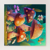 Grüne Pilze im Feld Puzzle (Horizontal)