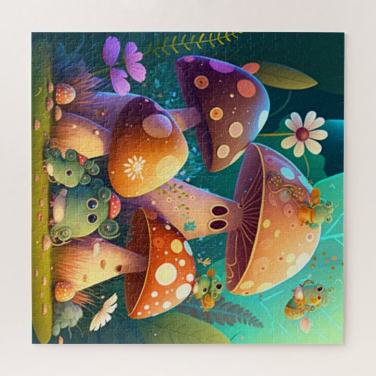 Grüne Pilze im Feld Puzzle (Horizontal)