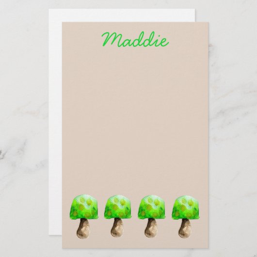 Grüne Pilzfarbe niedliche Pilze Briefpapier (Vorne/Hinten)