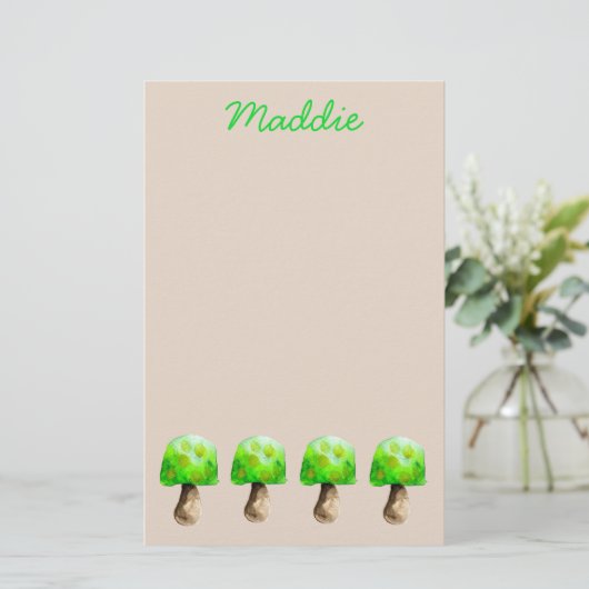 Grüne Pilzfarbe niedliche Pilze Briefpapier (Stehend Vorderseite)