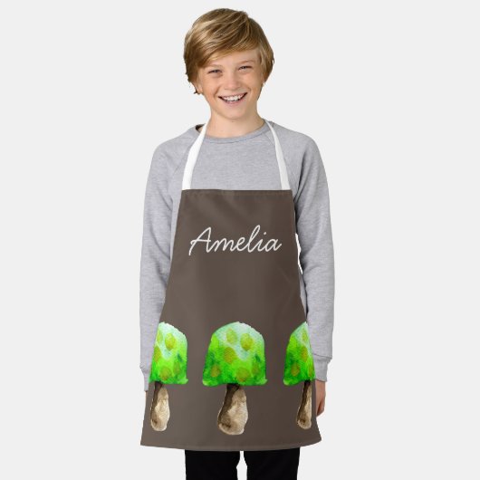 Grüne Pilzfarbe niedliche Pilze Schürze (Getragen)