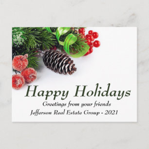 Grüne Pine Red Happy Holidays Unternehmensgrüße Postkarte