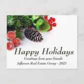 Grüne Pine Red Happy Holidays Unternehmensgrüße Postkarte (Vorderseite)