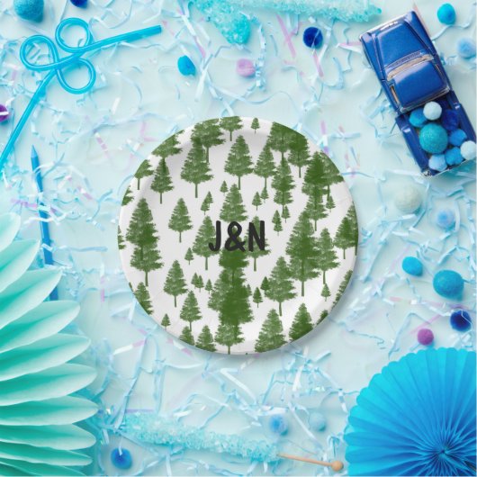 Grüne Pine Tree Rustic Country Wedding Teller (Party)