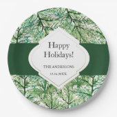 Grüne Pine Tree Wasserfarbene Kunst Pappteller (Vorderseite)