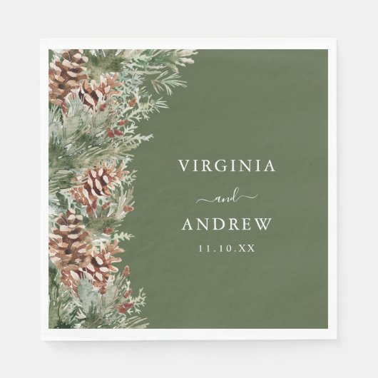 Grüne Pine Wedding Serviette (Vorderseite)