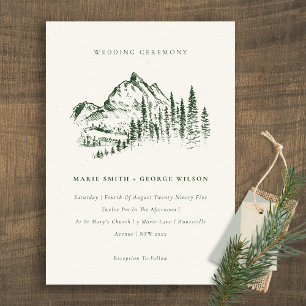Grüne Pine Woods Mountain Sketch Hochzeit einladen Dankeskarte