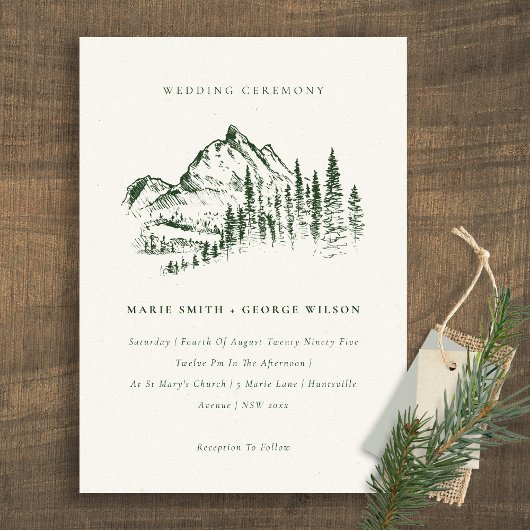 Grüne Pine Woods Mountain Sketch Hochzeit einladen Dankeskarte