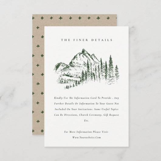 Grüne Pine Woods Mountain Sketch Hochzeiten Detail Begleitkarte (Vorne/Hinten)
