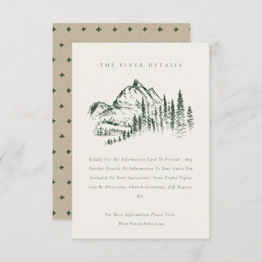 Grüne Pine Woods Mountain Sketch Hochzeiten Detail Begleitkarte (Vorne/Hinten)