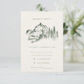 Grüne Pine Woods Mountain Sketch Wedding RSVP Begleitkarte (Stehend Vorderseite)
