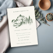 Grüne Pine Woods Mountain Sketch Wedding RSVP Einladung