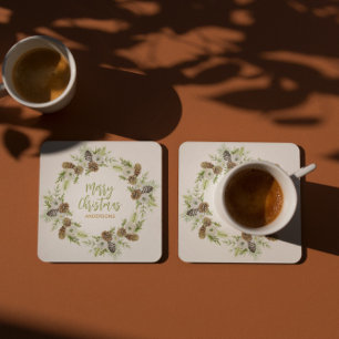 Grüne Pinien Weihnachtsfeier 2 Rechteckiger Pappuntersetzer