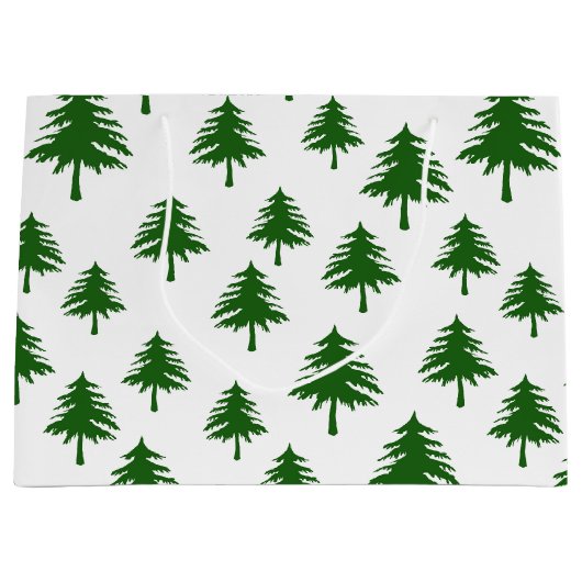 Grüne Pinienbäume auf Weiß Große Geschenktüte (Vorderseite)