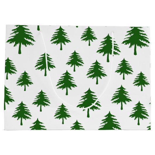 Grüne Pinienbäume auf Weiß Große Geschenktüte (Rückseite)