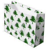 Grüne Pinienbäume auf Weiß Große Geschenktüte (Vorderseite Schrägansicht)