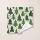 Grüne Pinienbäume Holiday Wasserfarbe Botanische K Badhandtuch Set (Waschlappen)