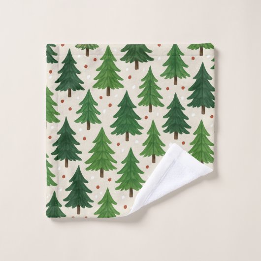 Grüne Pinienbäume Holiday Wasserfarbe Botanische K Badhandtuch Set (Waschlappen)