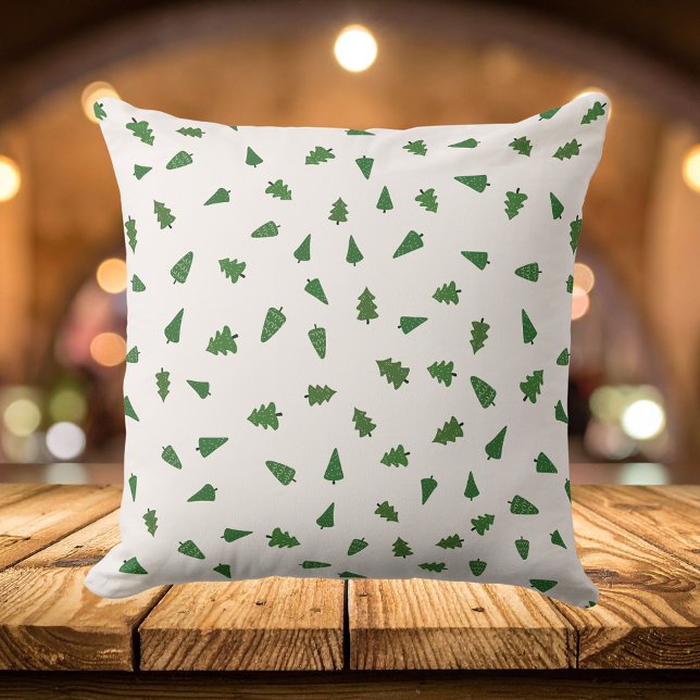Grüne Pinienbäume Muster, Weihnachten Kissen (Watercolor Rustic Green Pine Trees Pattern Throw Pillow)