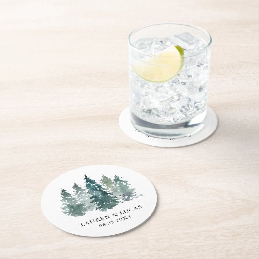 Grüne Pinienwälder Hochzeit des Waldes Runder Pappuntersetzer (Vor Ort)