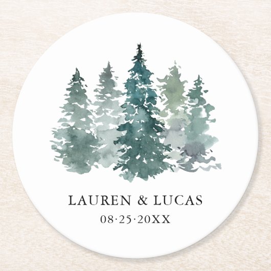 Grüne Pinienwälder Hochzeit des Waldes Runder Pappuntersetzer (Vorderseite)