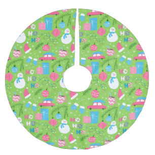 Grüne Pink Blaue Schneemänner Weihnachtsdekoration Polyester Weihnachtsbaumdecke