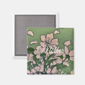 Grüne Pink Blossom Magnet (Vorderseite/Rückseite)