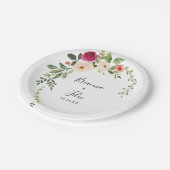 Grüne Pink Blush Blues Hochzeitskuchen Pappteller (Schrägansicht)