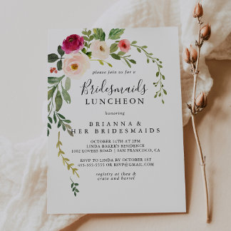 Grüne Pink Blush Bridesmaids Dusche Luncheon Einladung