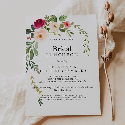 Grüne Pink Blush Bridesmaids Dusche Luncheon Einladung