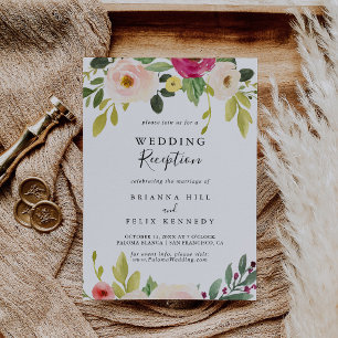 Grüne Pink Blush Florale Hochzeitsempfangsfeier Einladung