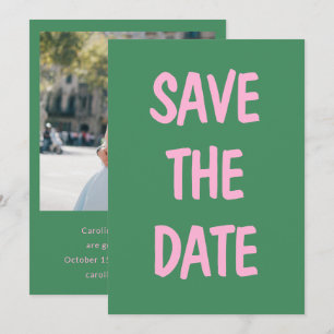 Grüne Pink Fette Dicke Typografie Hochzeitsfoto Save The Date