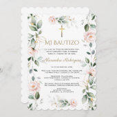 Grüne Pink Floral Spanisch Mi Bautizo Taufe Einladung (Vorne/Hinten)