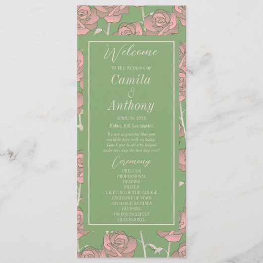 Grüne Pink Rose Retro Y2K 70er Blumenmuster Programm (Vorderseite)