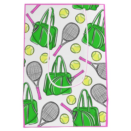 Grüne Pink Tennis Racquet Beutel Preppy Geschenkta Mittlere Geschenktüte (Rückseite)