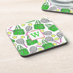 Grüne Pink Tennis Racquet Tag Balls Initial Getränkeuntersetzer