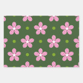 GRÜNE PINK WHITE DAISY BLUME & POLKA DOTS GESCHENKPAPIER SET (Vorderseite 2)